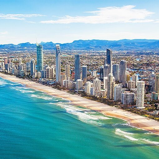 Aerial view of Gold Coast, Location of SCSS disability support services